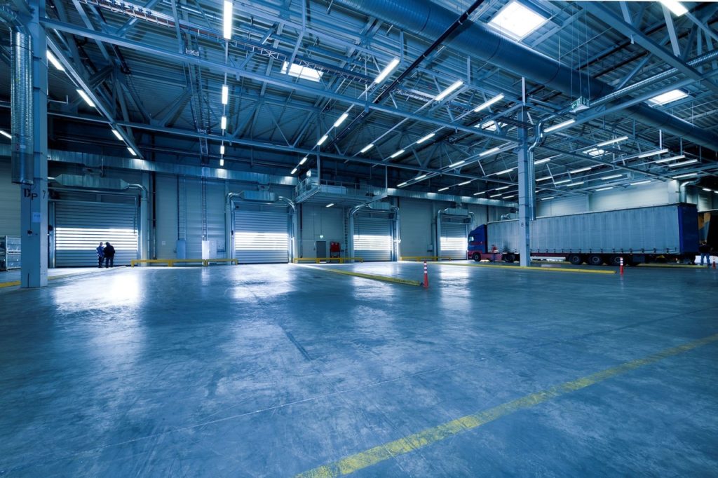 warehouse interior with one semi truck inside