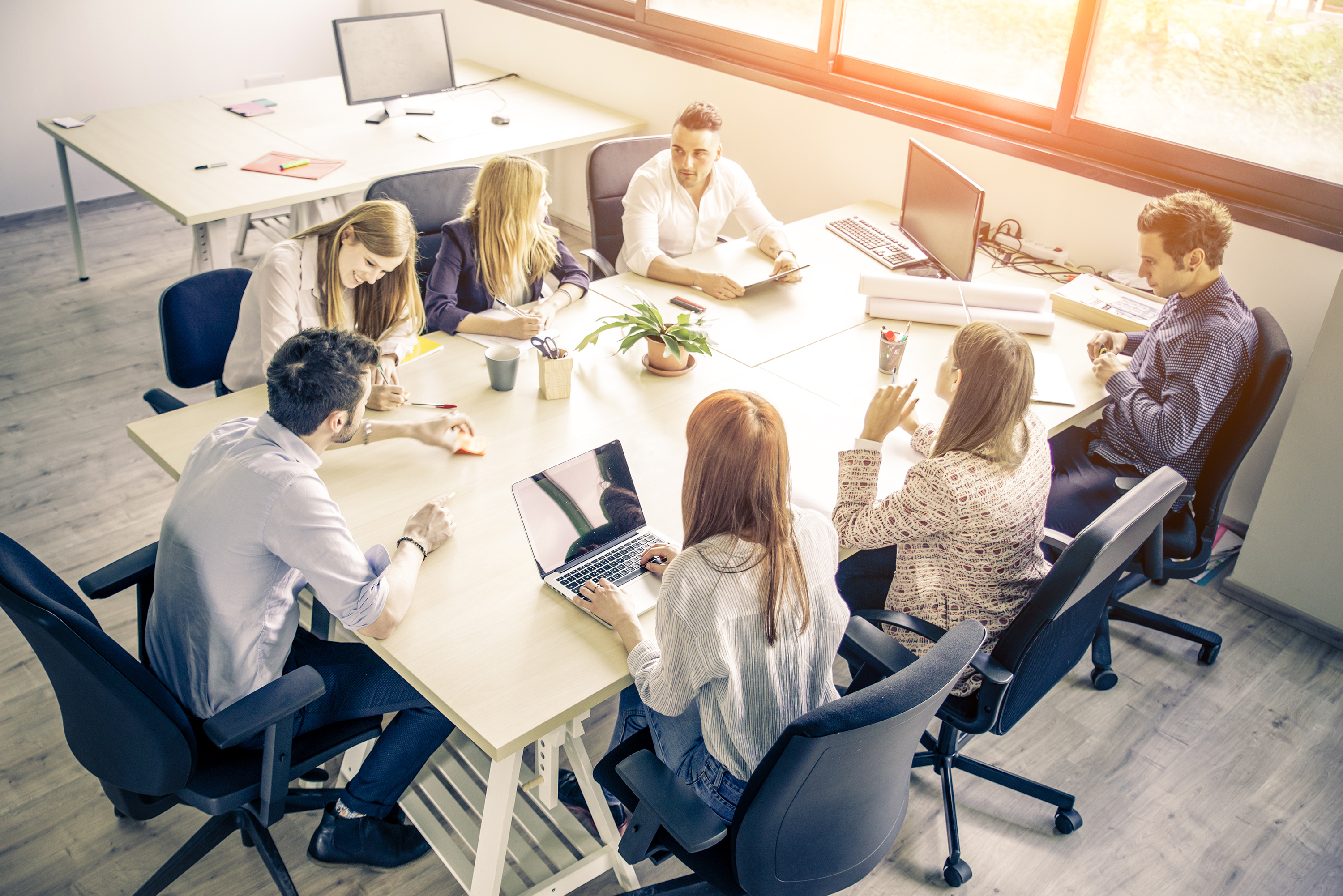 Meeting of young business people in a modern office