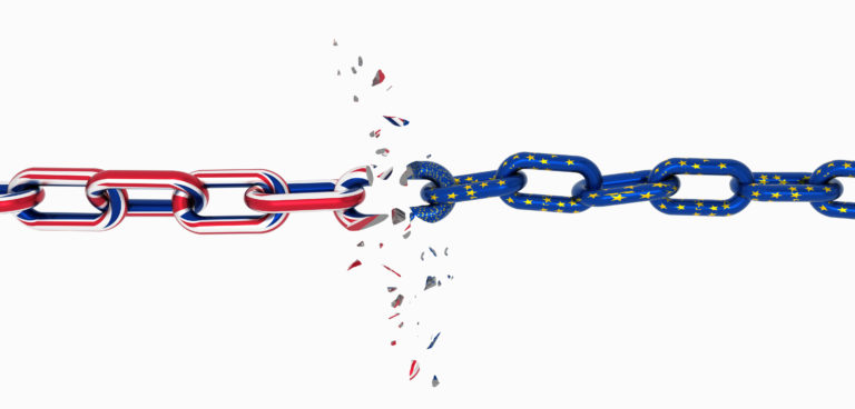 brexit europe england flag like chain broken brexit - 3d rendering